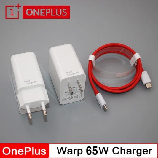 65W OnePlus Warp Fast Charger Original | Type-C to Type-C Cable EU/US Adapter for OnePlus 9 Pro, 9R, 8T, 7T, Nord