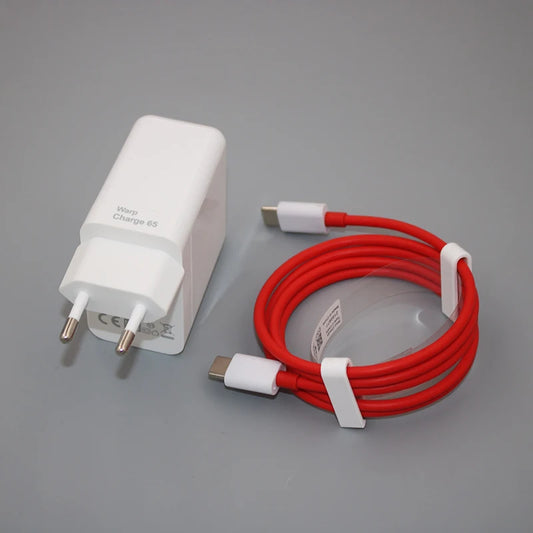 65W OnePlus Warp Fast Charger Original | Type-C to Type-C Cable EU/US Adapter for OnePlus 9 Pro, 9R, 8T, 7T, Nord
